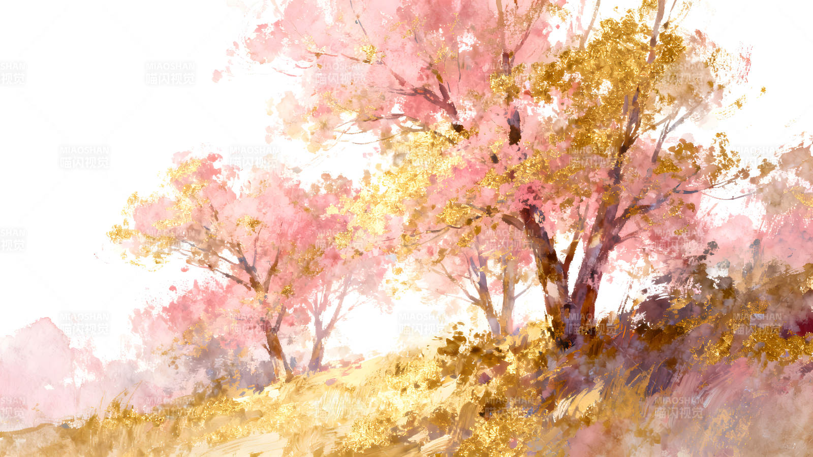 粉色樱花与金色光芒图片