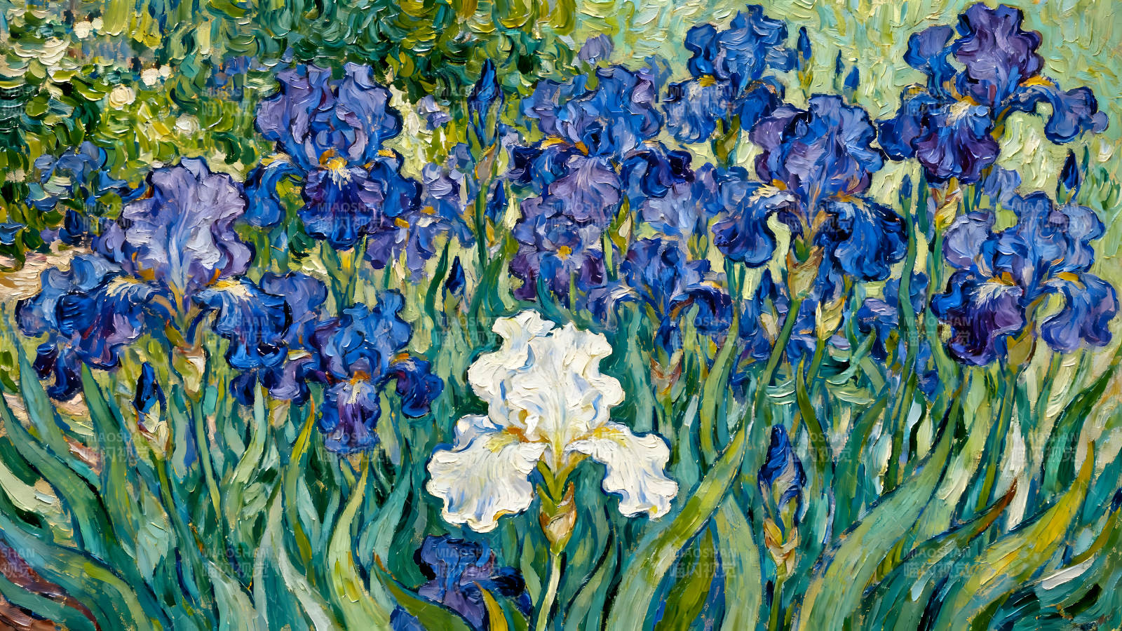 梵高筆下的藍色鳶尾花綻放圖片
