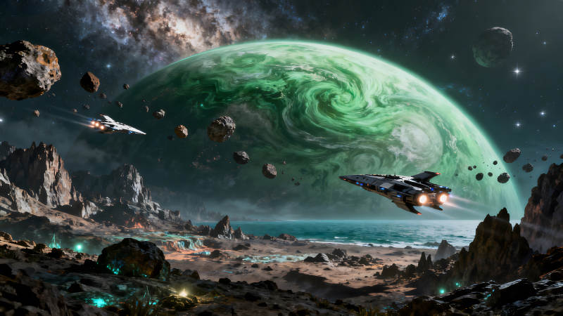 星空下的科幻星球景观-图片