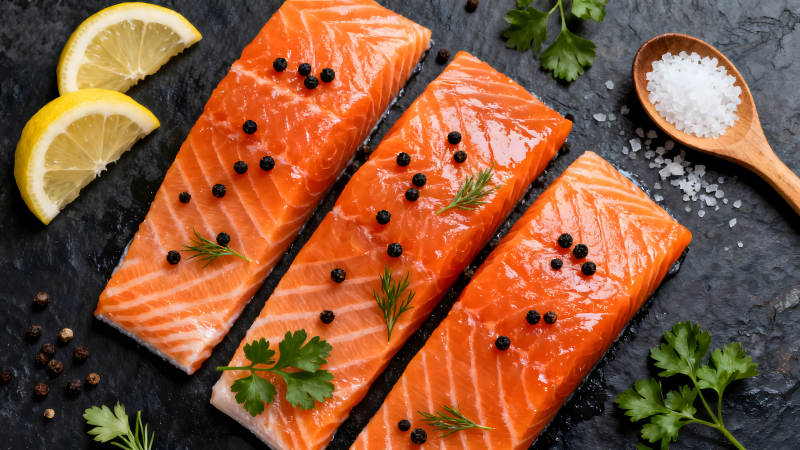 鲜美三文鱼佐料摆盘-图片