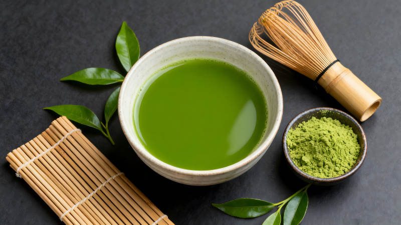 抹茶飲品與器具的特寫-圖片