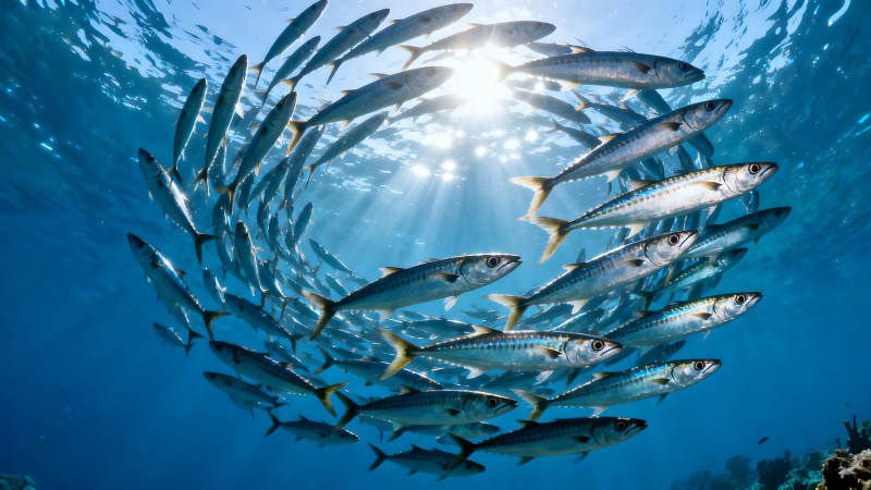 鱼群环绕太阳光线构成美丽的画面-图片