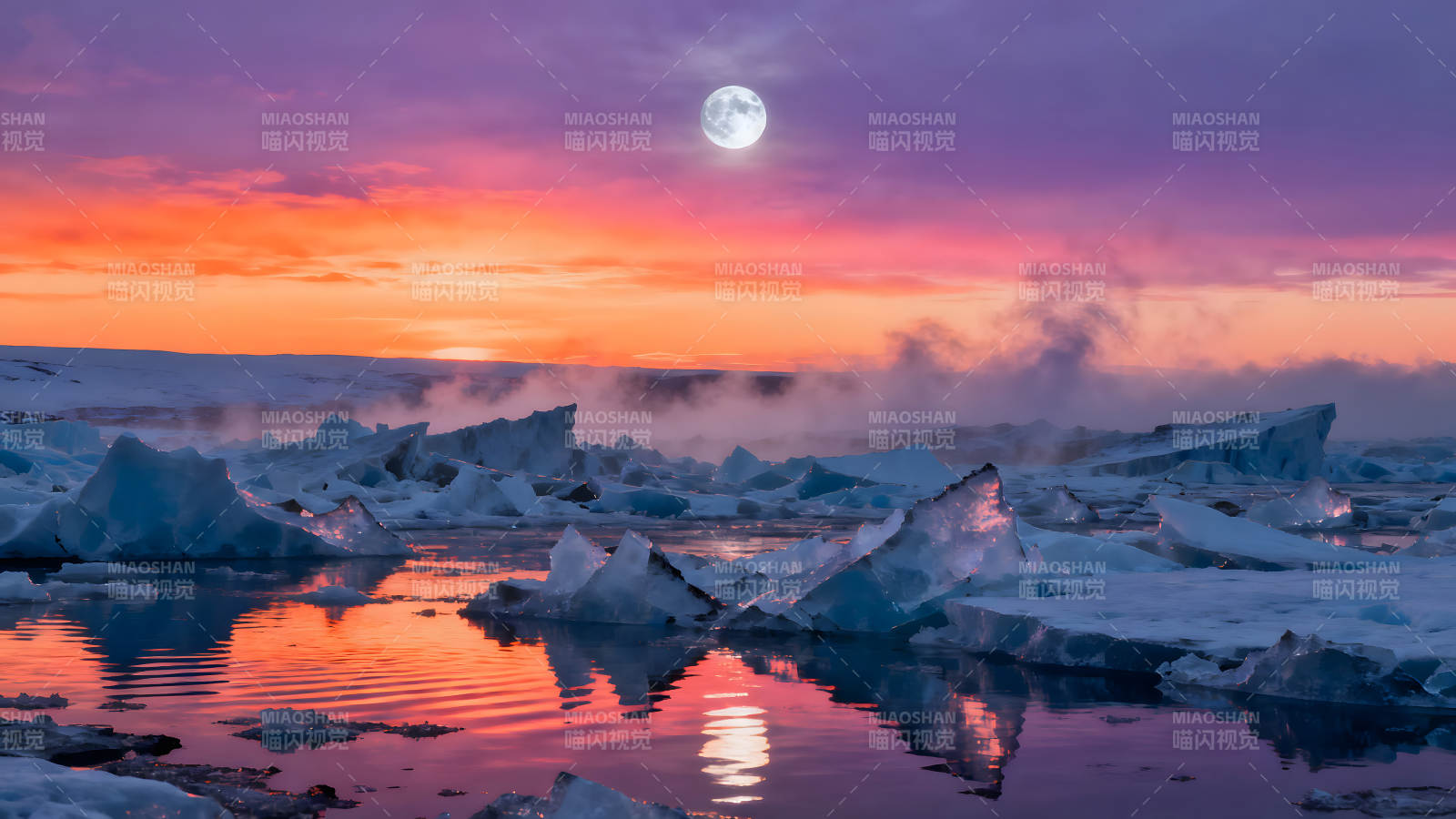 冰川月夜輝煌景色-圖片