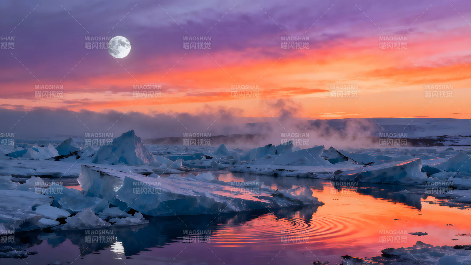 冰川月光下的壯麗景色-圖片