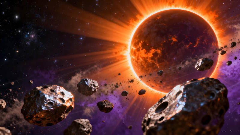 燃燒星球隕石群星空景象-圖片