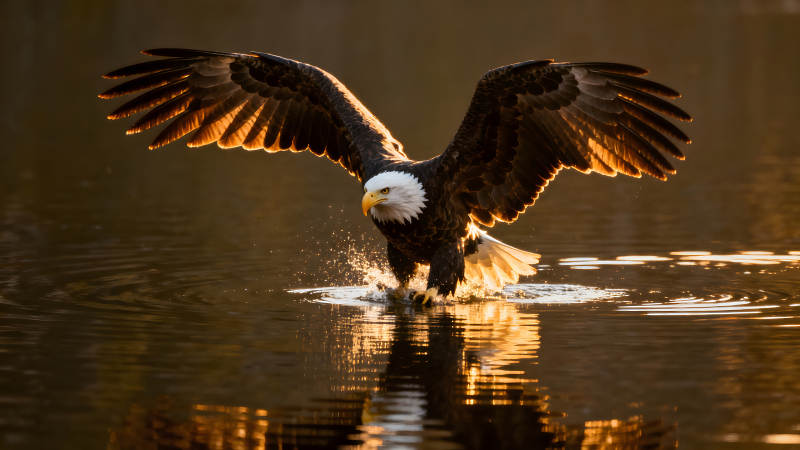 雄鹰掠水而过阳光洒满羽翼-图片