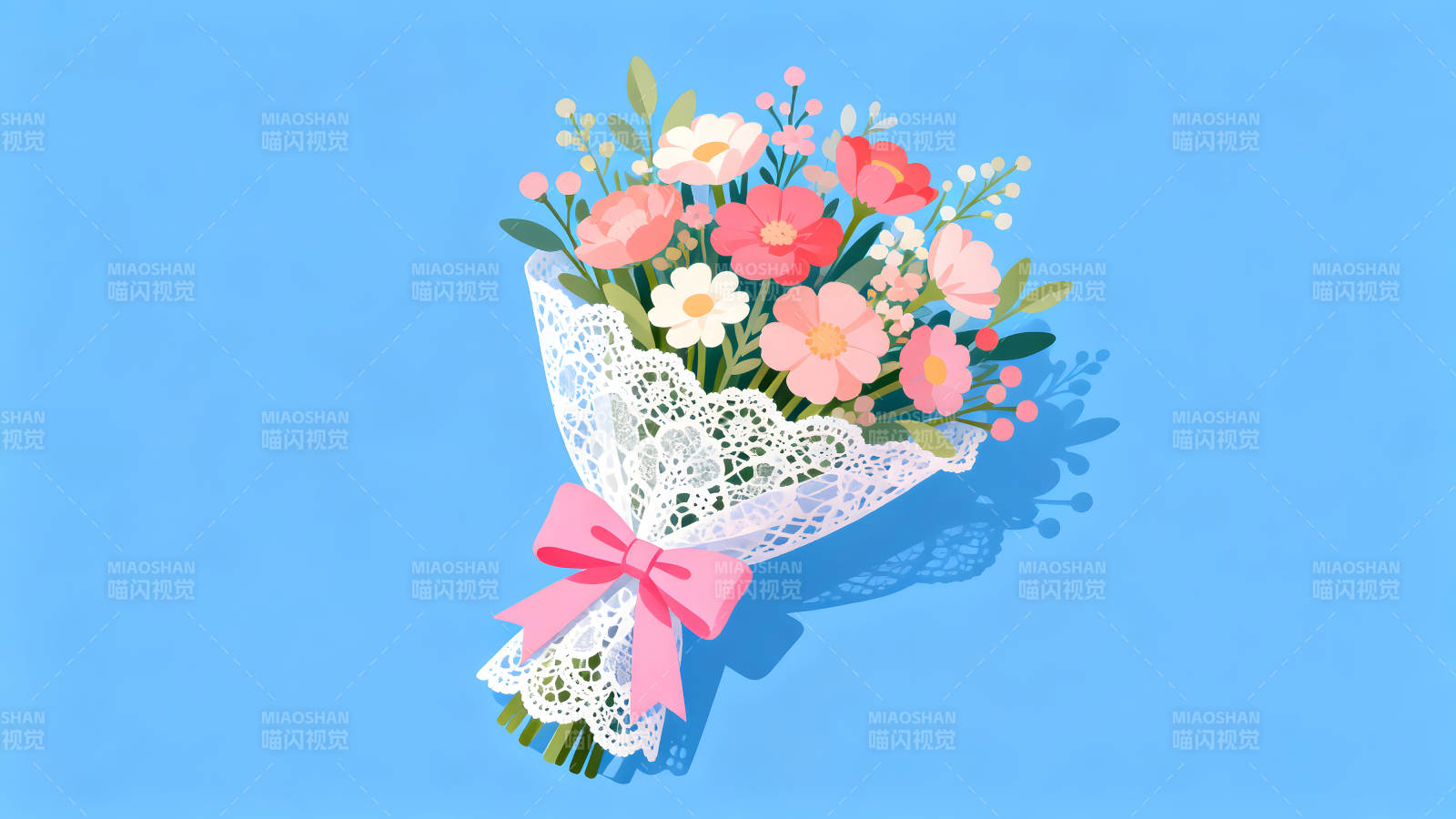 鲜花包扎蓝背景-图片