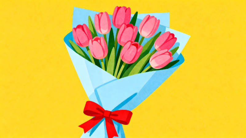 粉色郁金香花束插畫-圖片