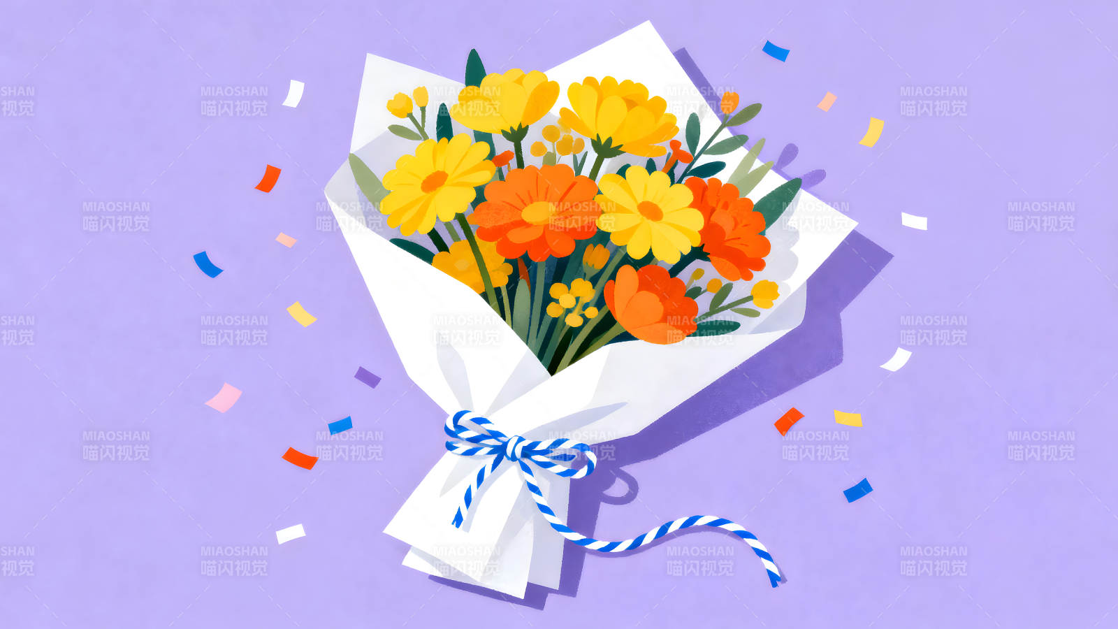 花束与彩带的美好祝福-图片