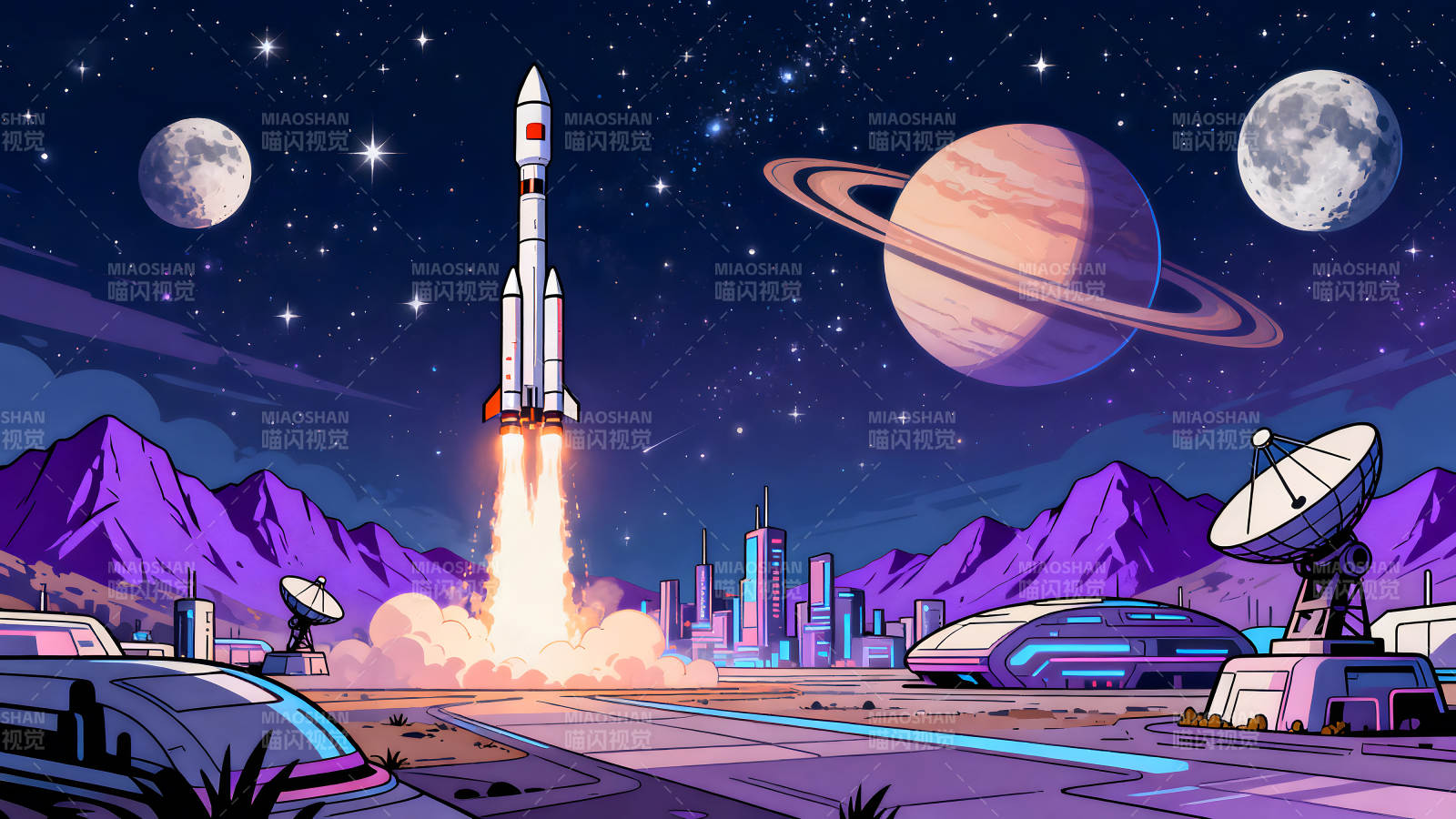 宇宙发射场景城市夜空-图片