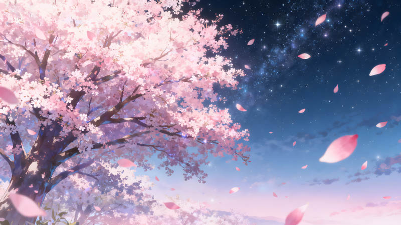 樱花树下星空浪漫景色-图片