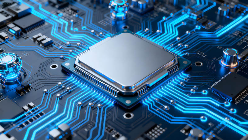 電路板與芯片特寫藍光-圖片