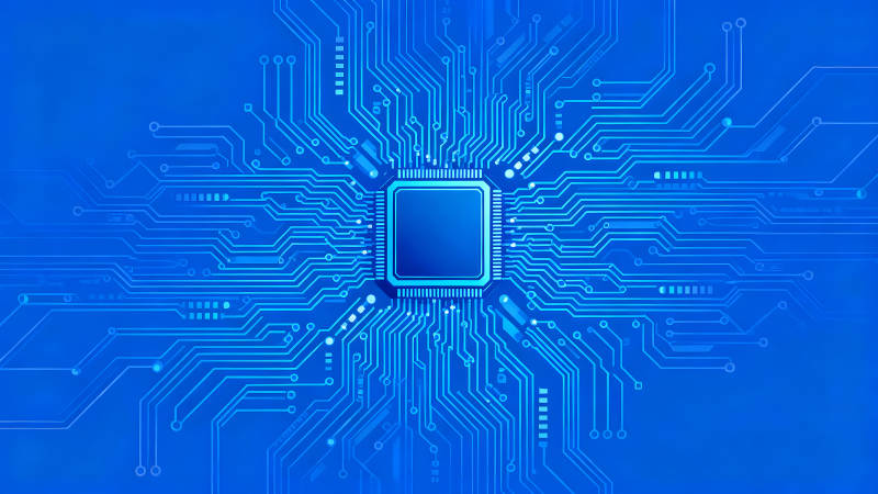 蓝色电路板的中央处理器-图片