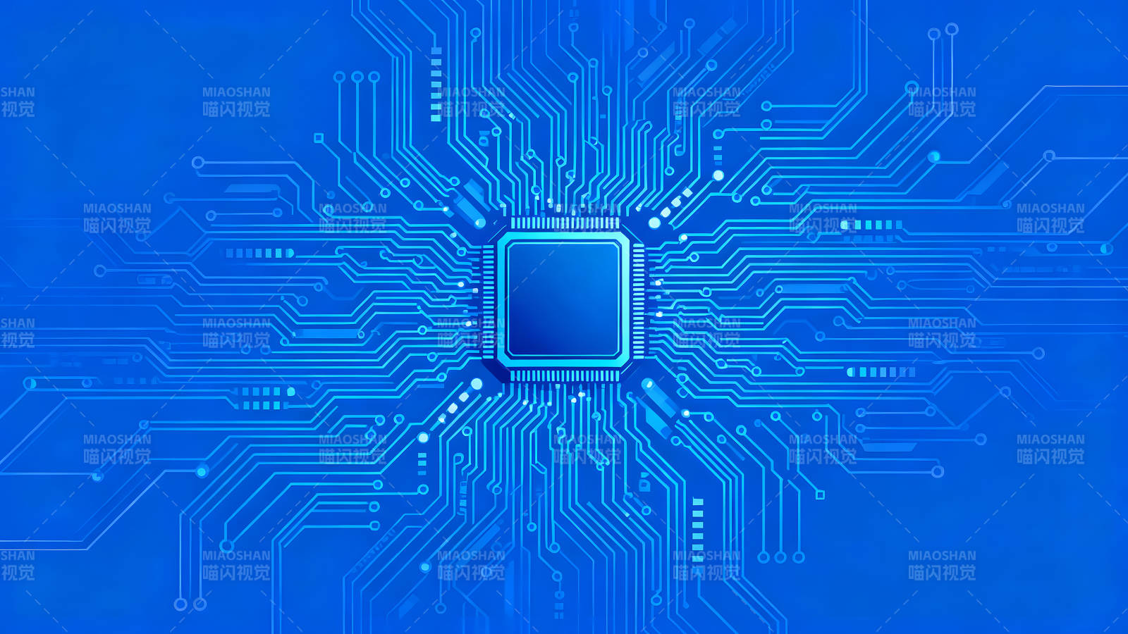 藍色電路板的中央處理器圖片