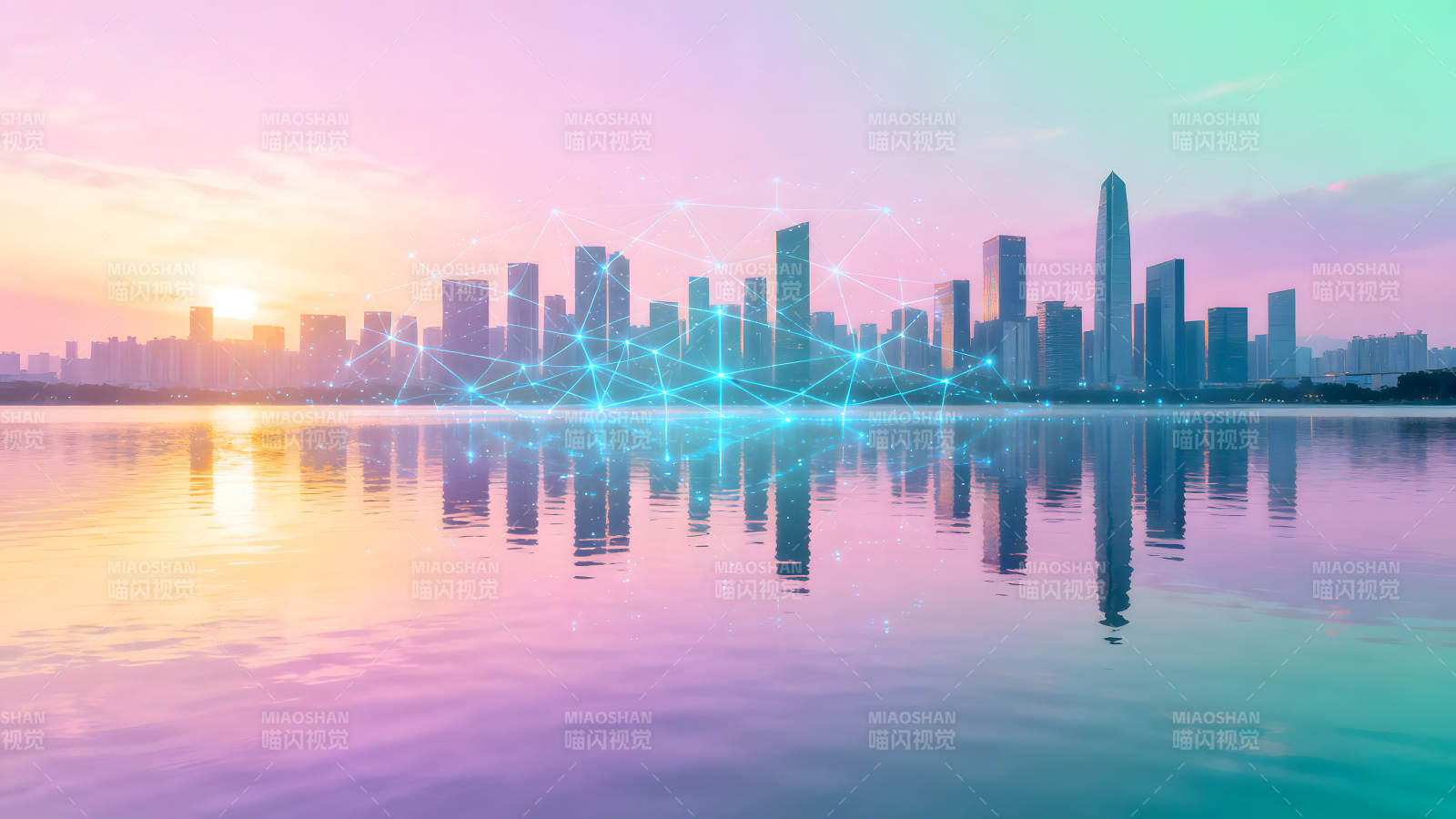 城市夜景与科技互联的唯美画面-图片