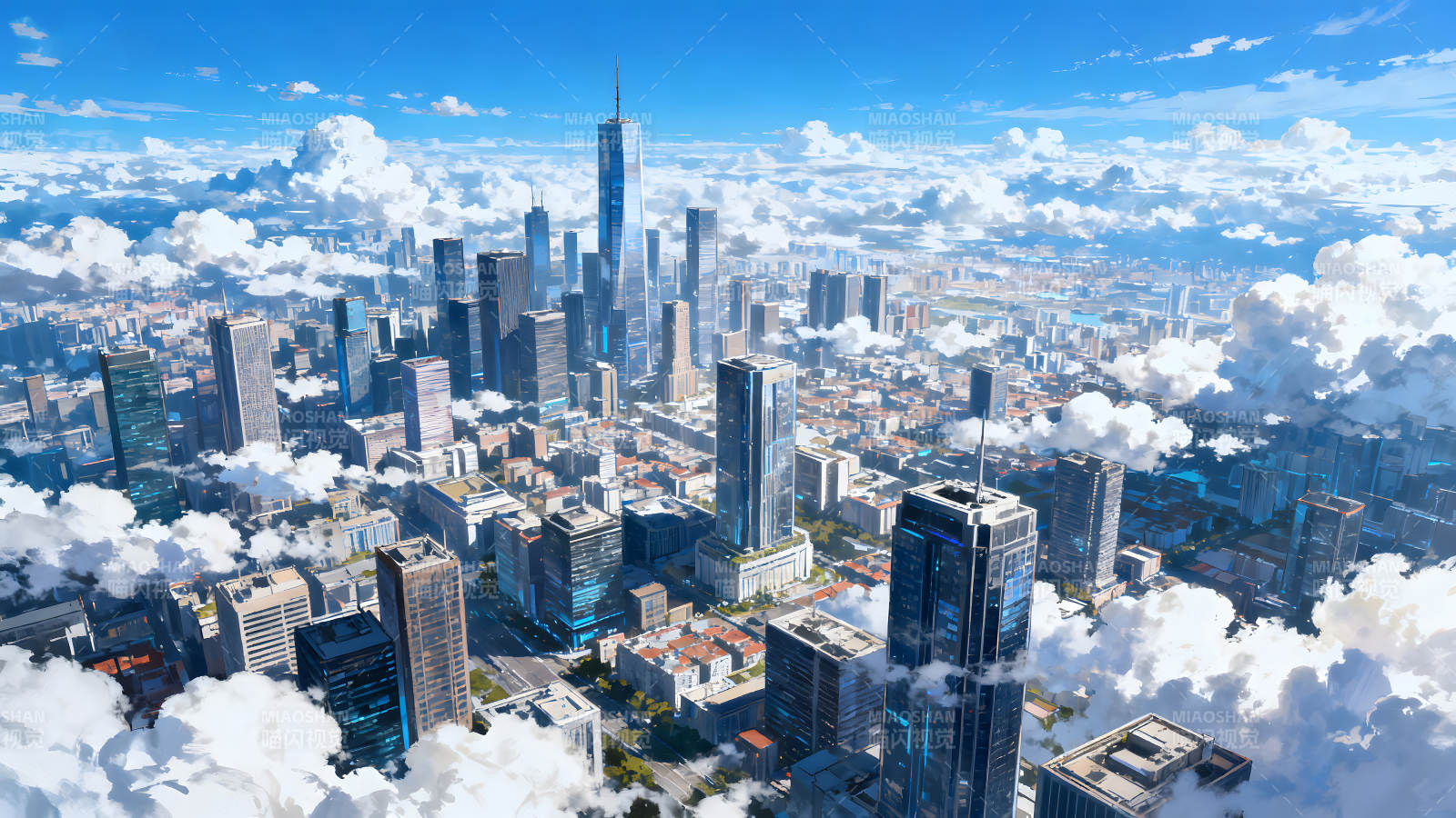 城市天际线之上云海缭绕-图片