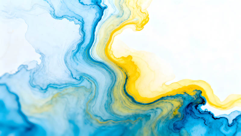 藍(lán)黃抽象流動(dòng)水墨背景-圖片