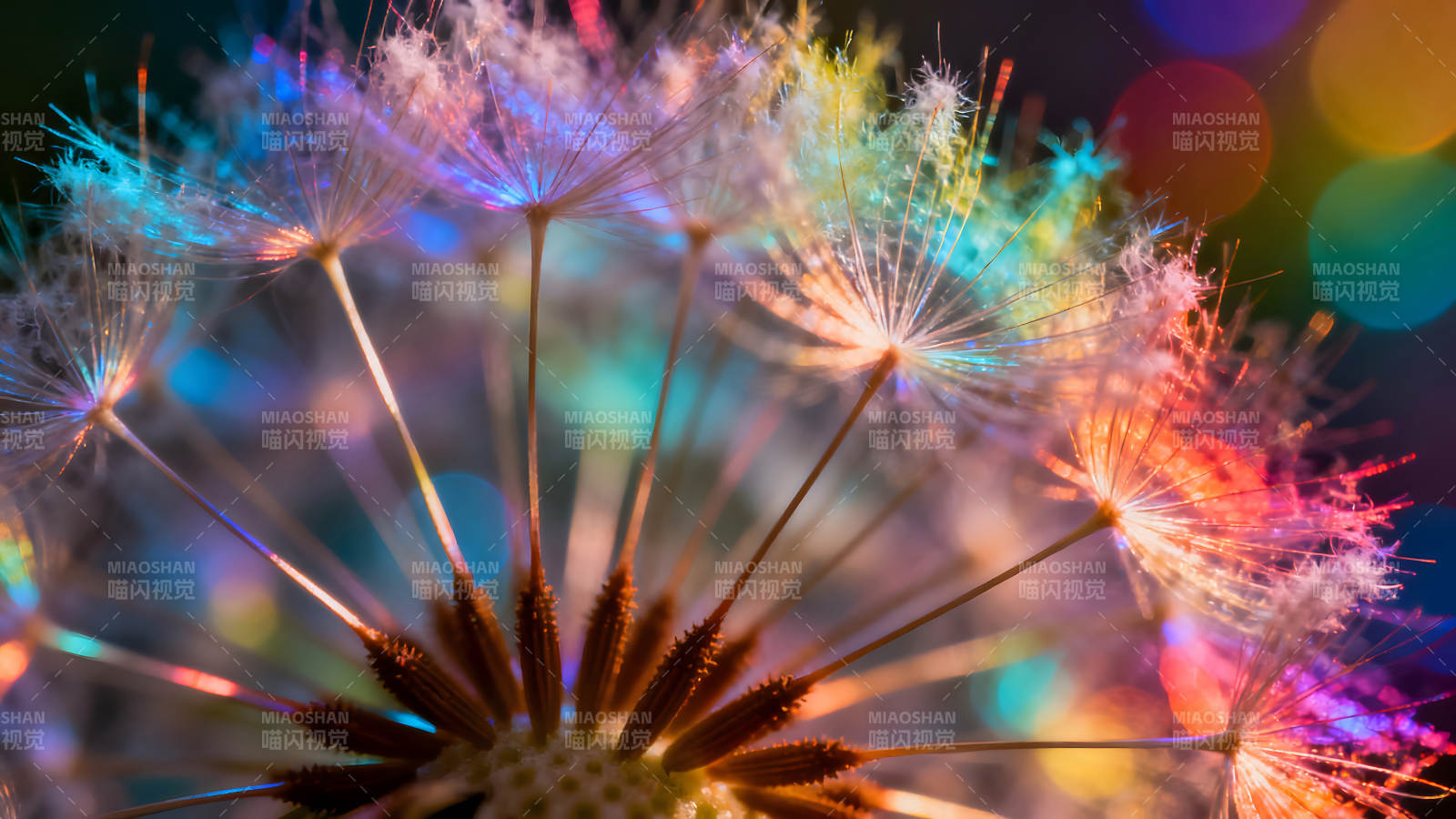 蒲公英绚丽光影梦幻花朵光线交织-图片