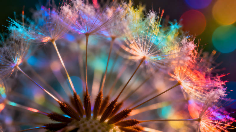 蒲公英绚丽光影梦幻花朵光线交织-图片