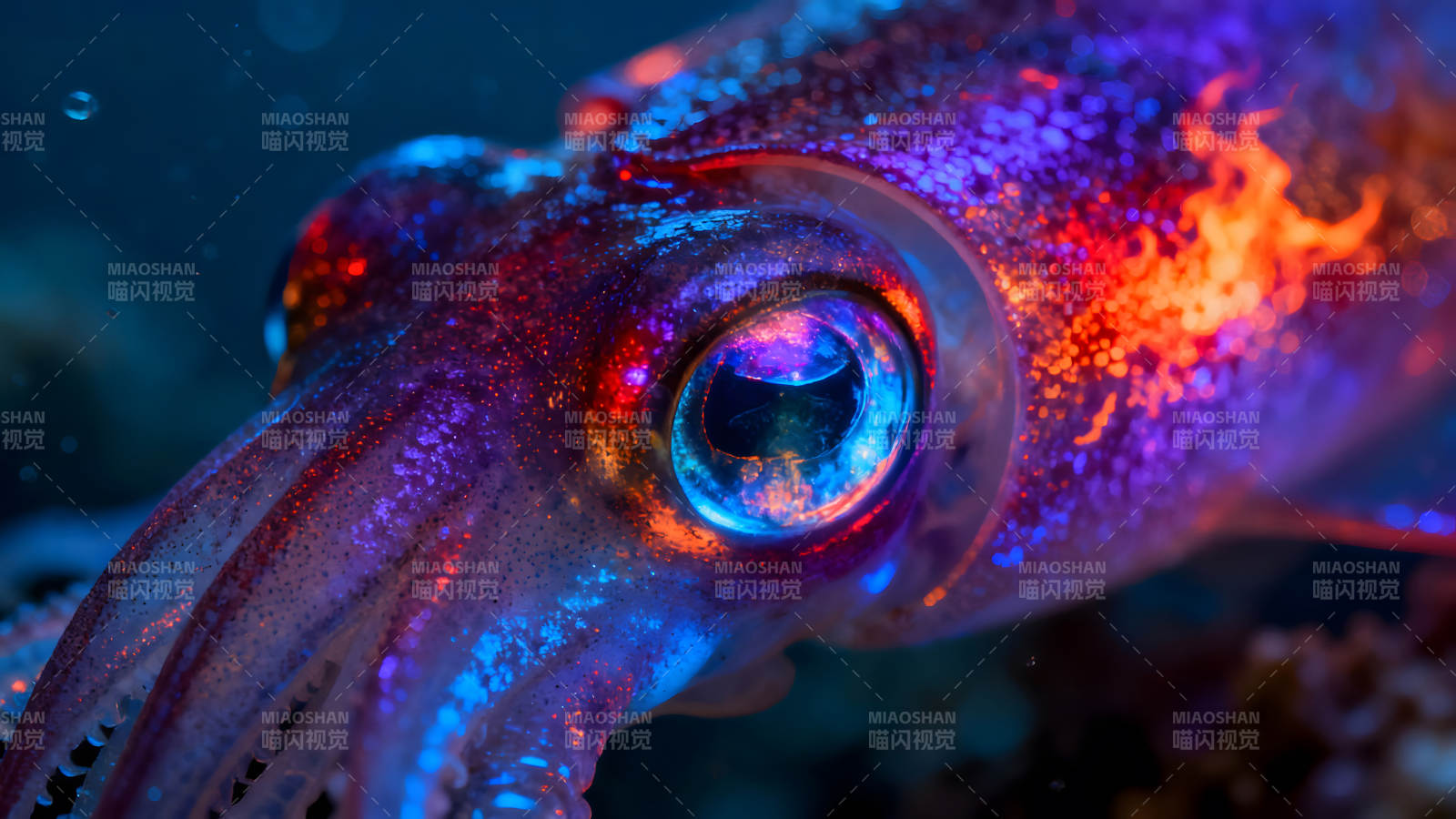深海魷魚特寫炫彩光芒夢幻-圖片