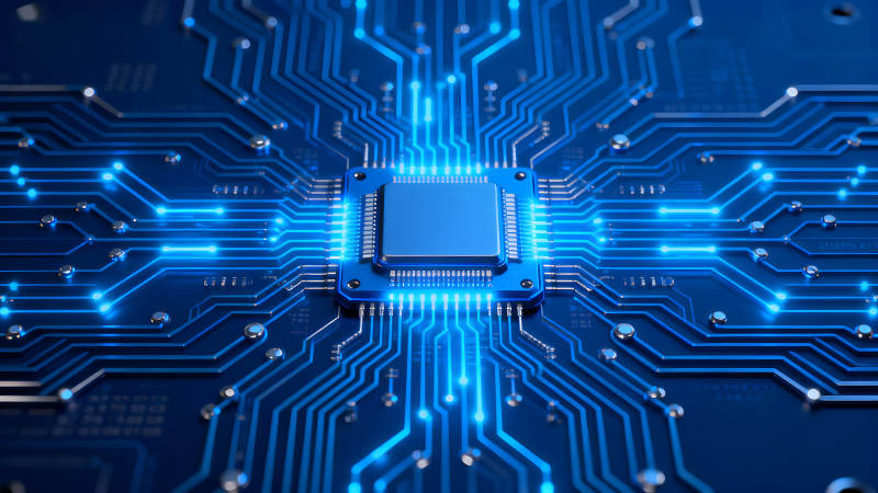 电路板特写蓝色发光-图片