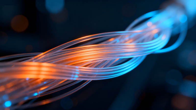 光纤网络艺术呈现蓝橙光束-图片