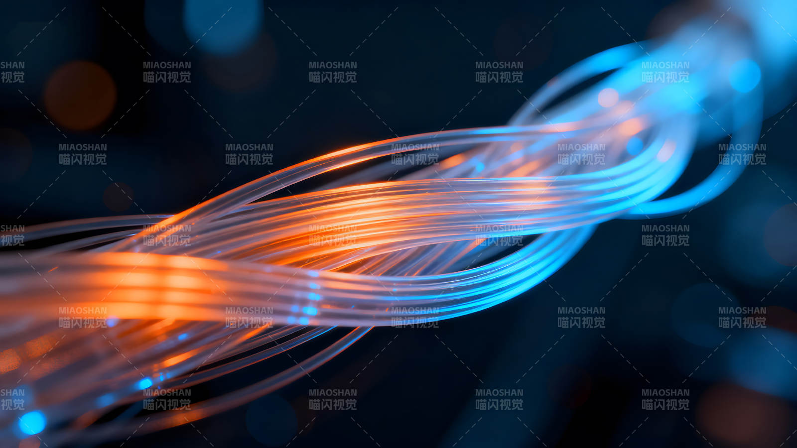 光纤网络艺术呈现蓝橙光束-图片