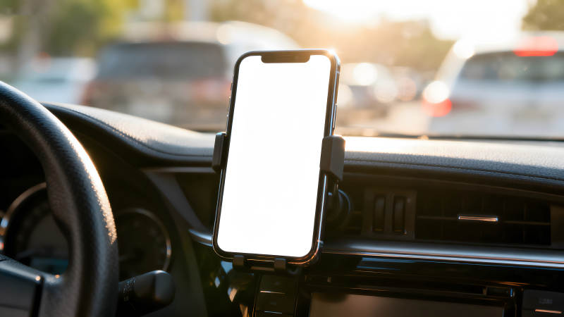 车内手机支架特写阳光-图片