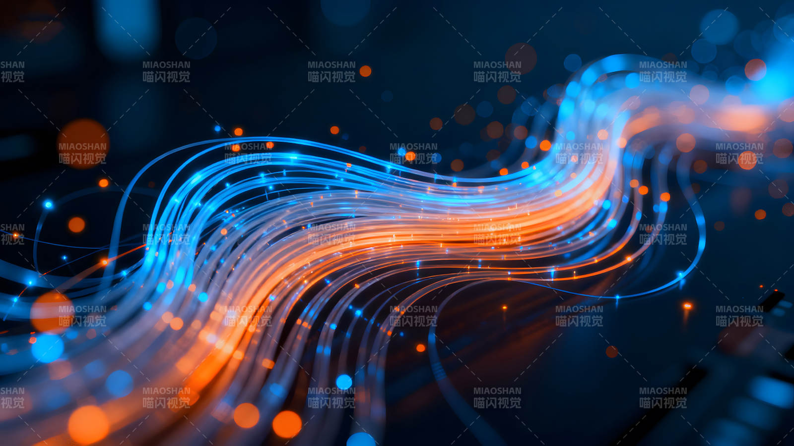 藍色光纖線條流動抽象科技感-圖片