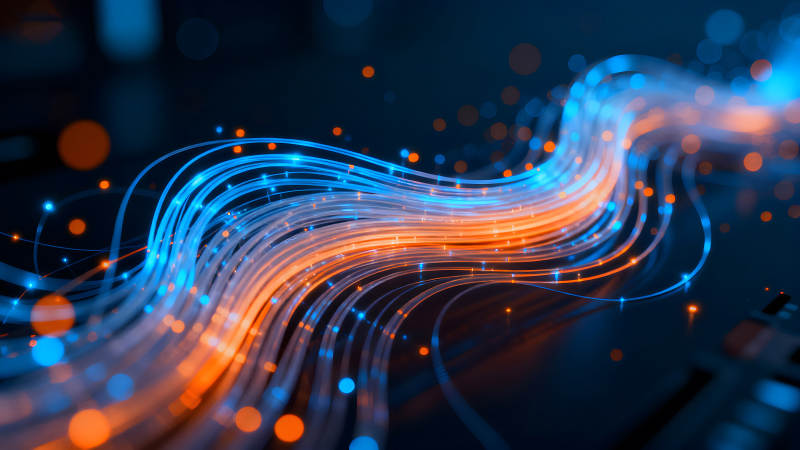 藍色光纖線條流動抽象科技感-圖片