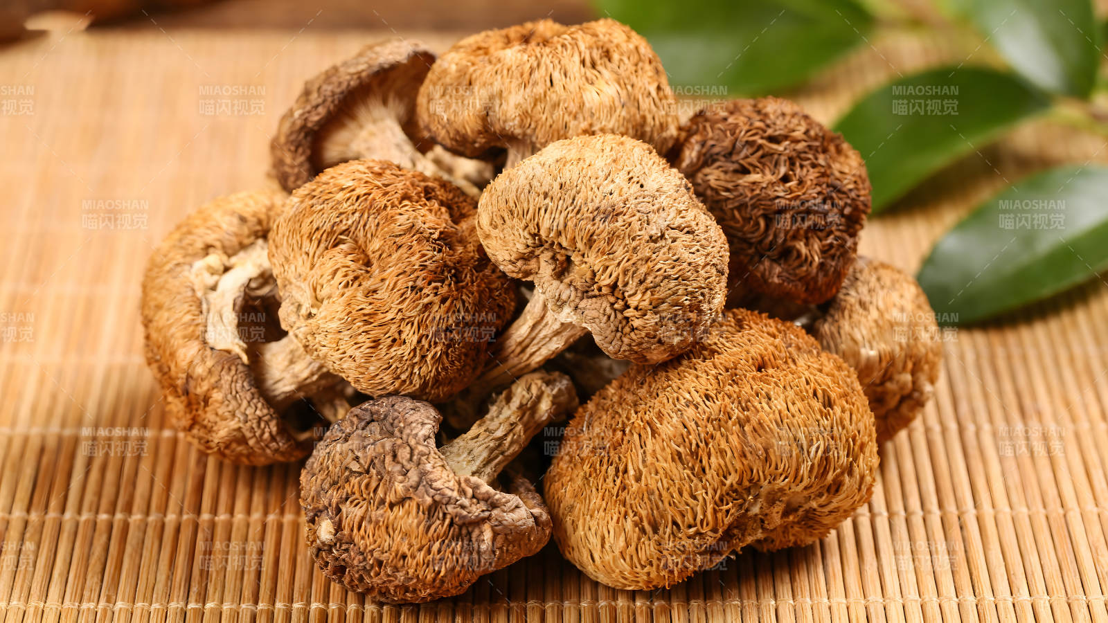 堆叠的猴头菇特写质感十足图片