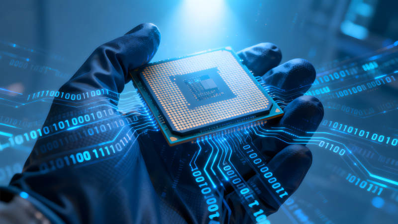 手持CPU芯片科技感十足的画面-图片