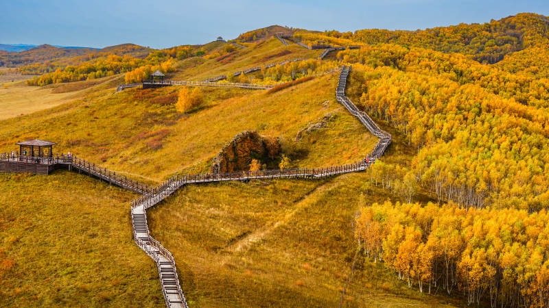 烏蘭布統影視基地秋日山林棧道-攝影圖