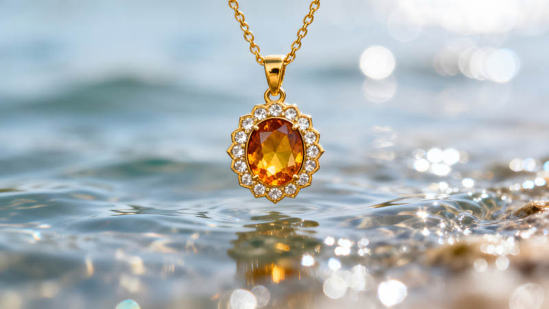 項鏈在水面上閃耀光芒-圖片