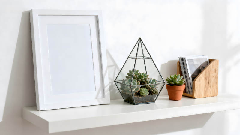 简约风格的白色墙壁上的陈设-图片