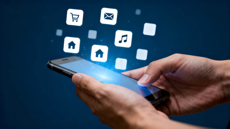 手机连接应用图标互动场景图片