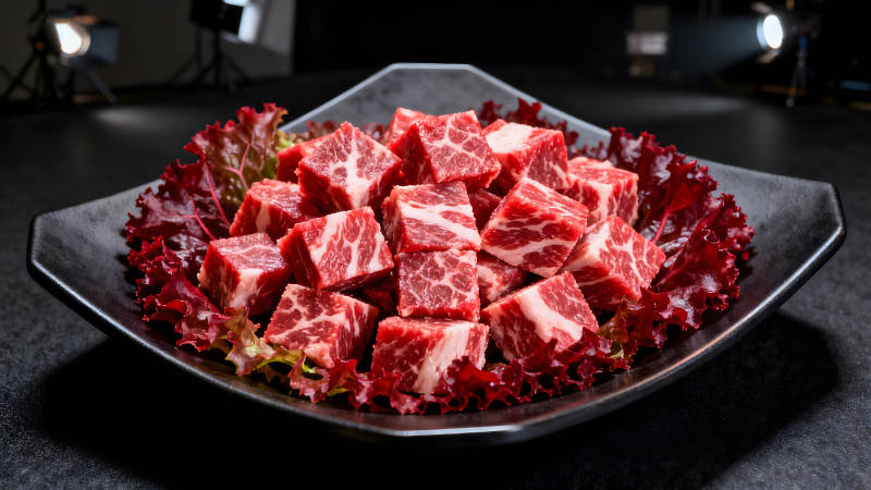 鲜美的牛肉块堆放在盘子里-图片