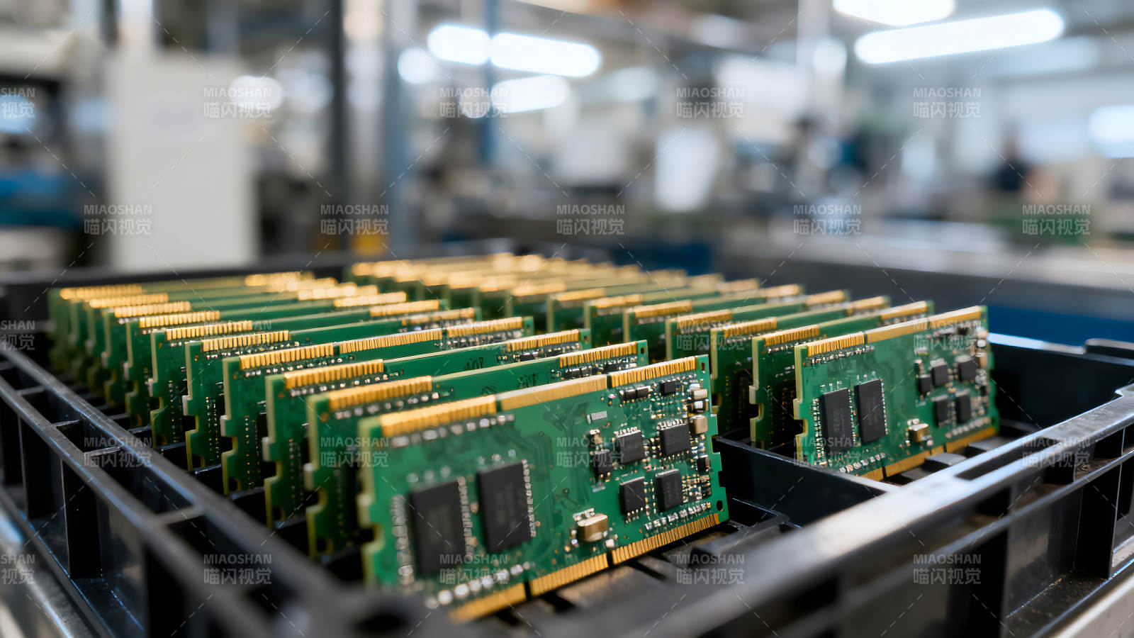 電子元件生產車間大量內存條整齊擺放圖片