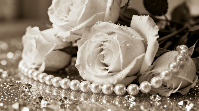 珍珠玫瑰與閃耀鉆石的唯美畫面-圖片