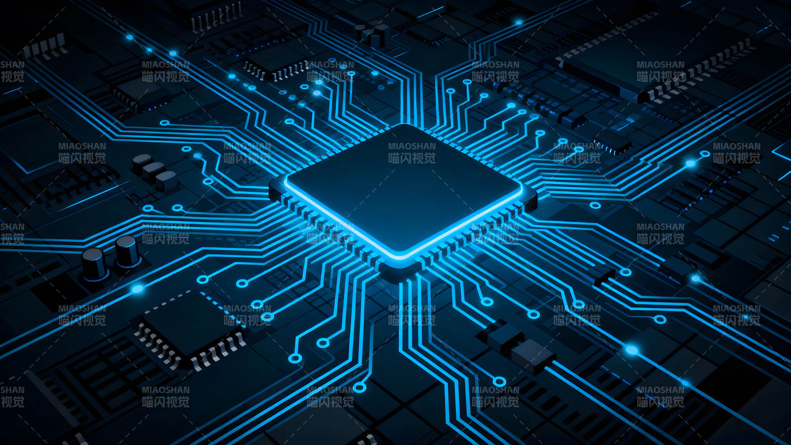电路板科技蓝光渲染图片