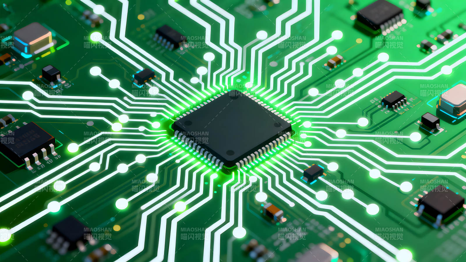 電路板上的芯片與電子元件圖片