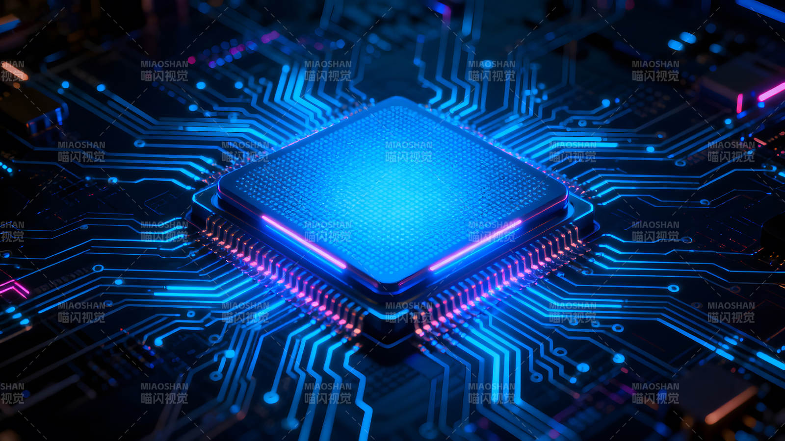 CPU电路板蓝光渲染-图片