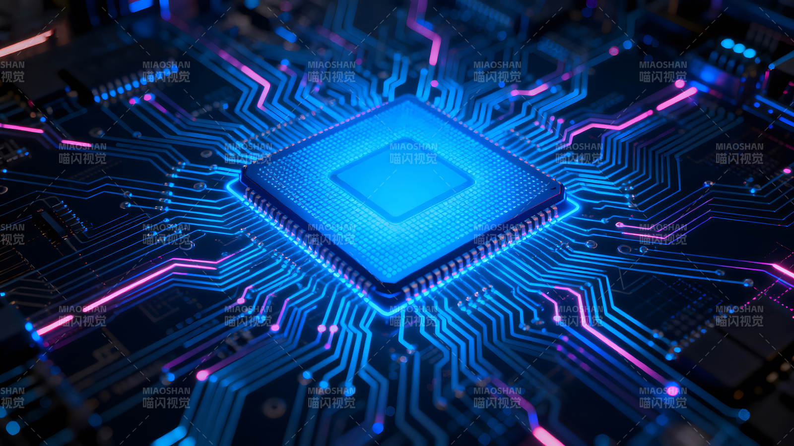 電子芯片特寫藍色電路板發光圖片
