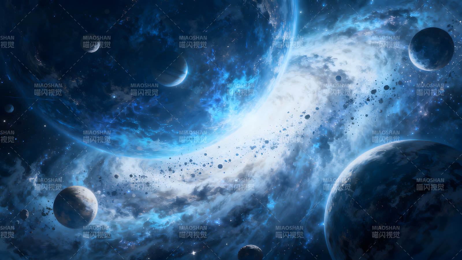 宇宙星际蓝色行星背景-图片