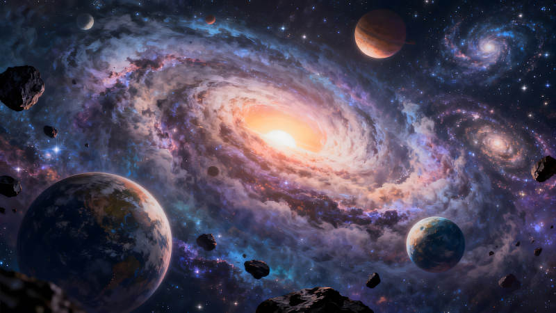 宇宙星云壯麗景象行星漂浮-圖片