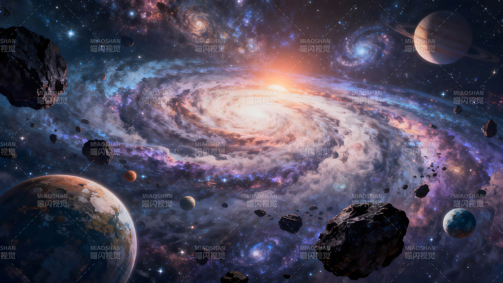 宇宙星河行星陨石环绕-图片