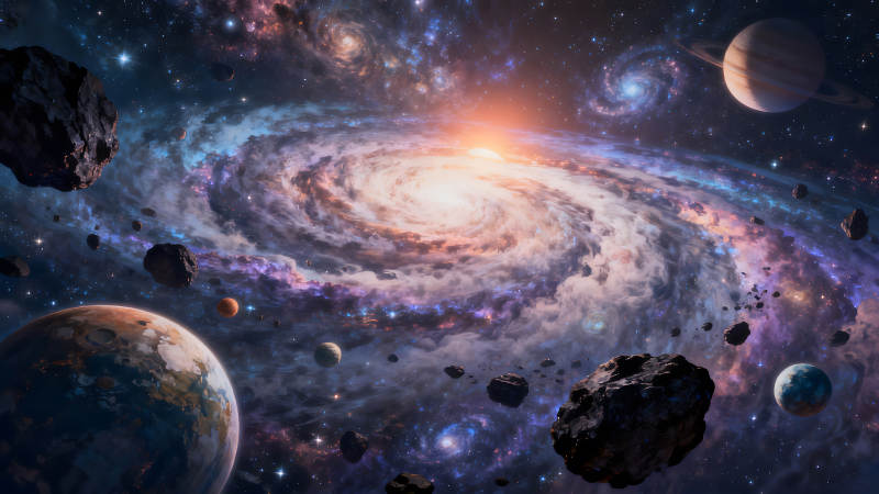 宇宙星河行星隕石環繞-圖片