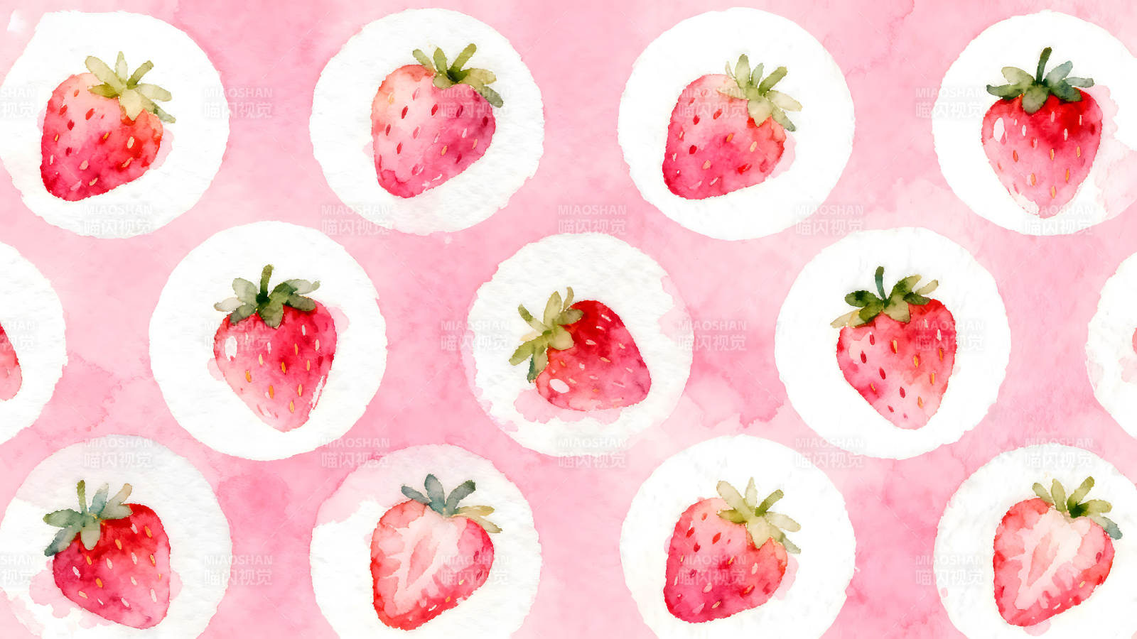 水彩草莓图案粉色背景图片