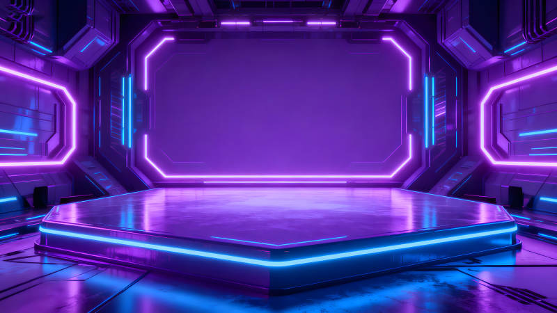 未来科技舞台紫色霓虹灯光-图片