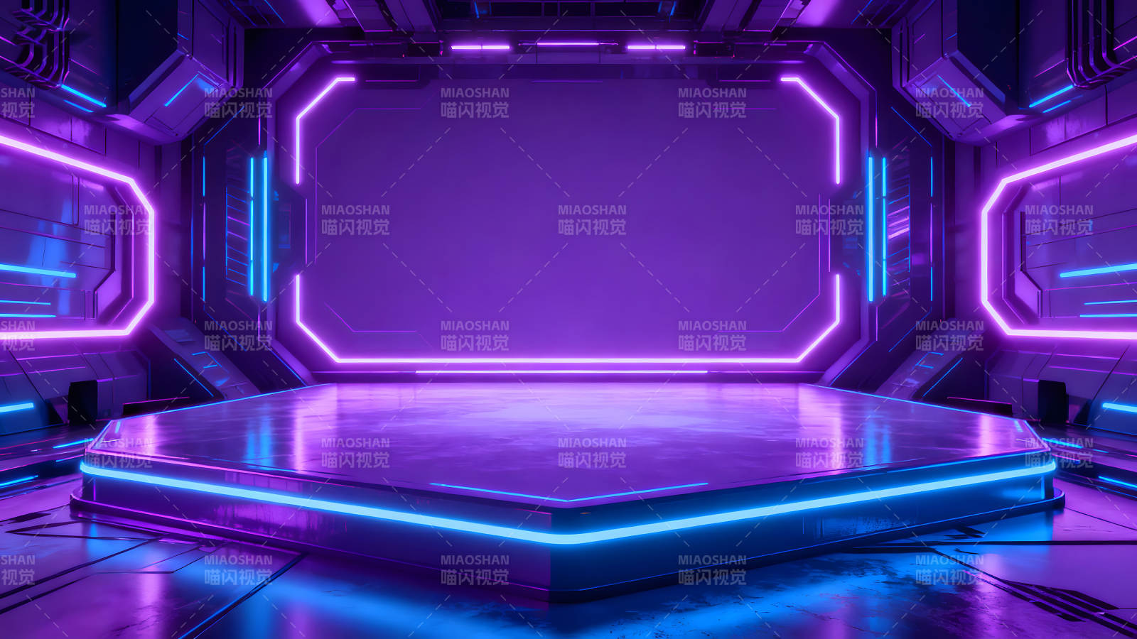 未來科技舞臺紫色霓虹燈光圖片